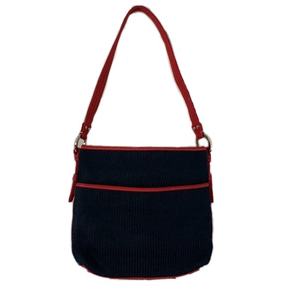 THE SAK Navy Blue w/ Red trim and silver accent, knit, shoulder bag. - Picture 2 of 16